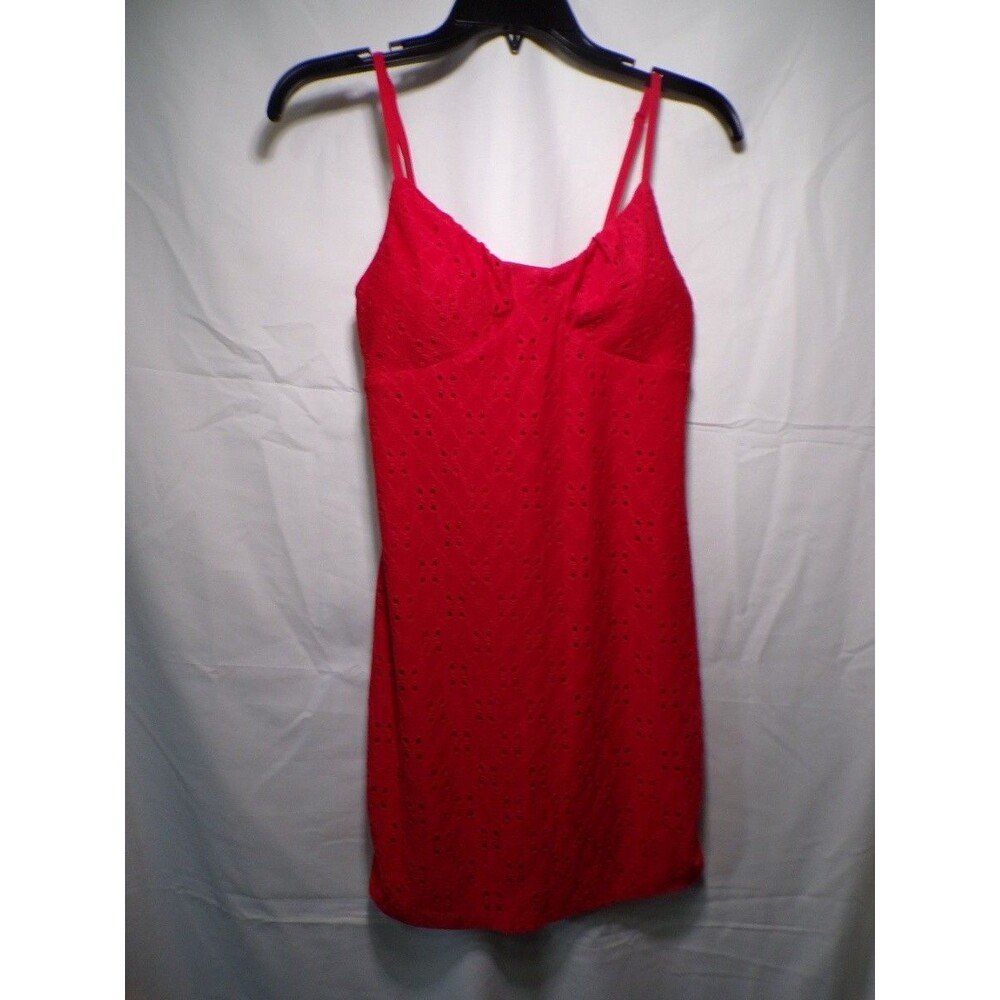 No Boundaries Women's Red Eyelet Mini Sundress Spaghetti Strap Size S